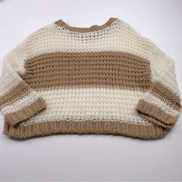 Free People Ivory Striped Monaco Sweater Small Pullover Crochet Knit Wool Blend - Picture 7 of 9